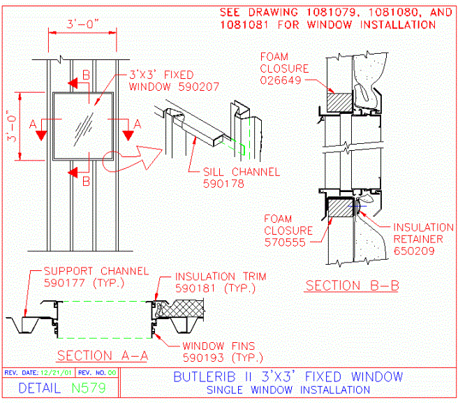 EZParts - 3030 Fixed, Clear, Low-E, (3'-0'' x 3'-0'') for Butlerib II